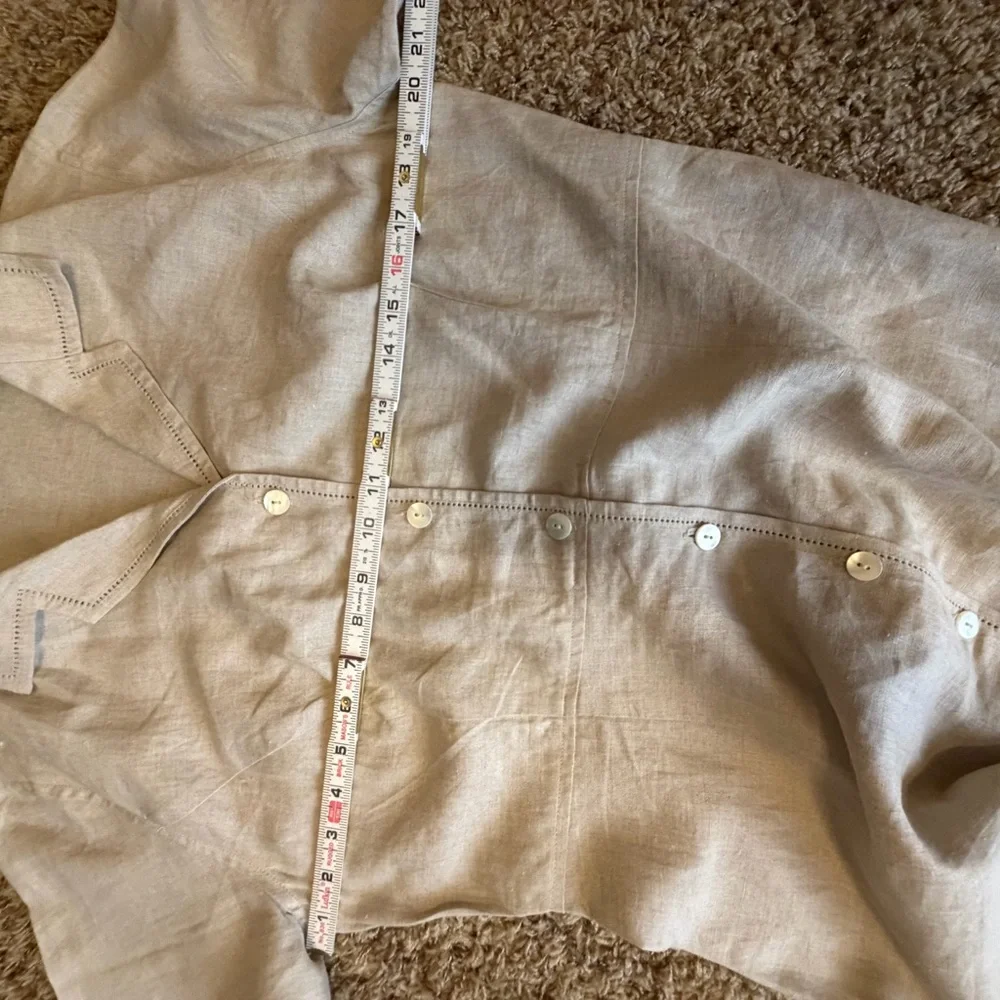 Eddie Bauer Beige 100% Linen Midi‎ Dress Button Front Short Sleeve